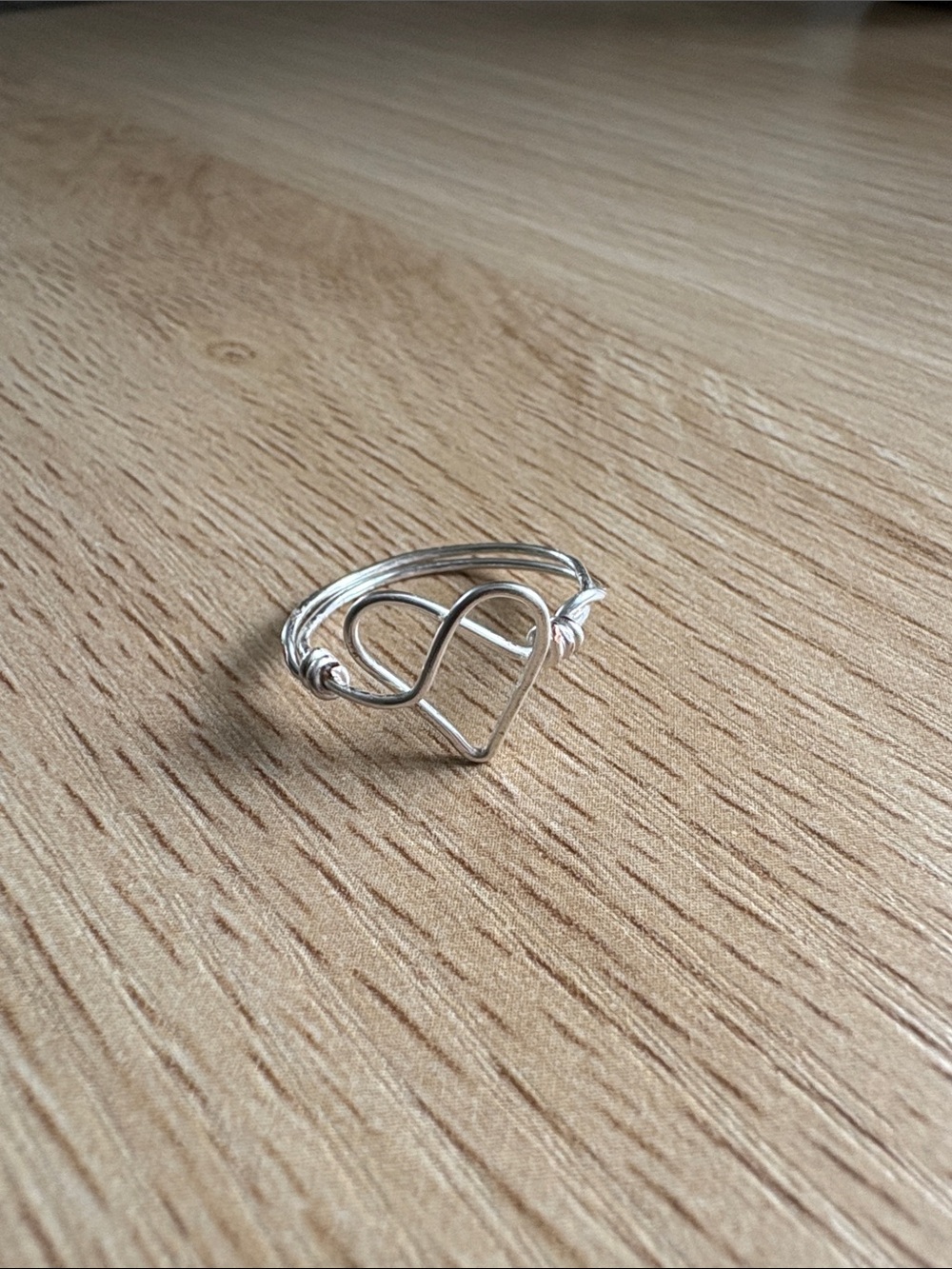 Hand Crafted Silver Plated Heart Infinity Wire Ring - Size 6